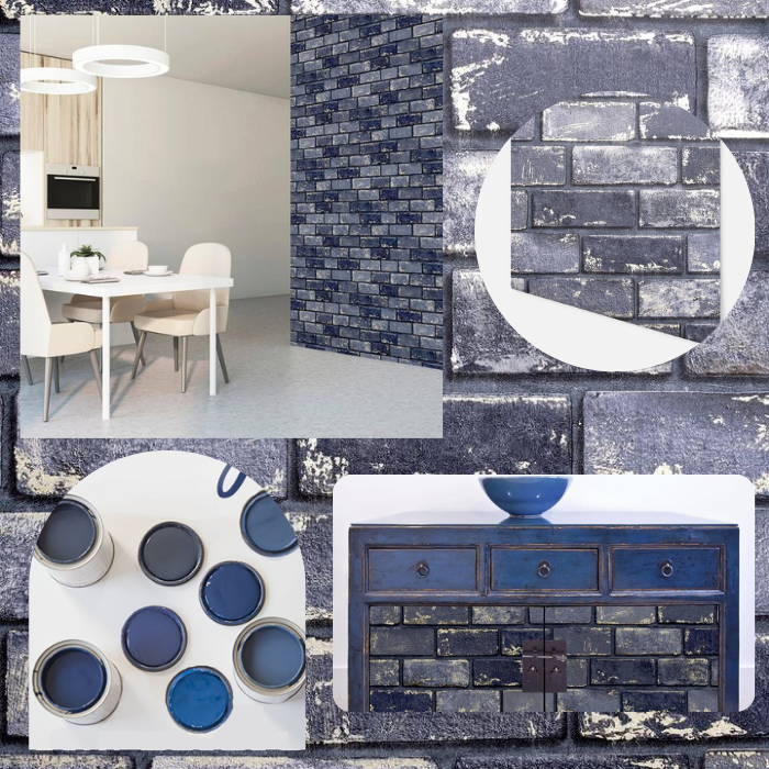 Sticky Back Brick Wallpaper Navy Blue. No paste required. 