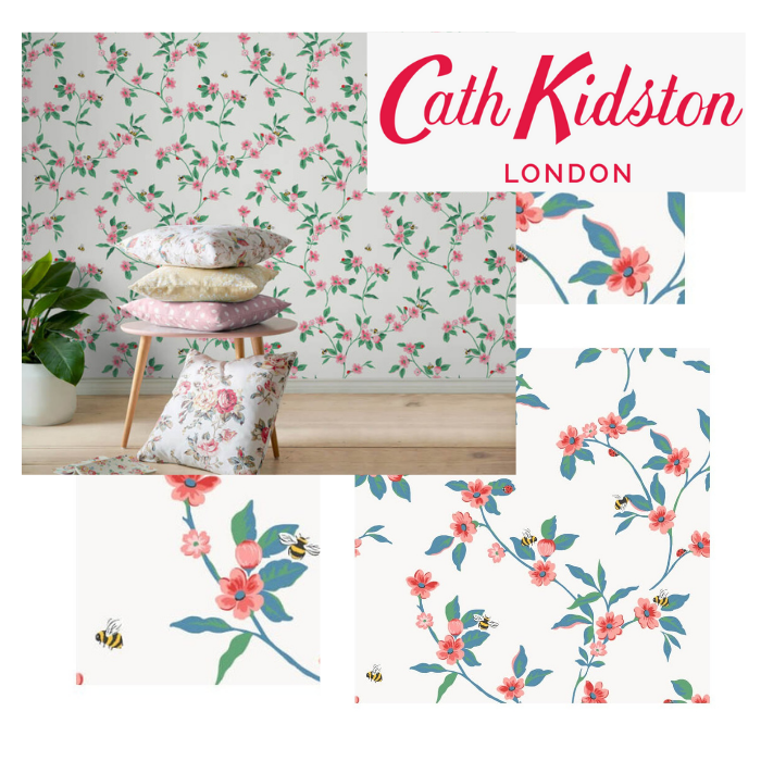 Cath Kidston Vintage Wallpaper Greenwich Flowers White Cream Sale Discount www.wallpapershop.co.uk