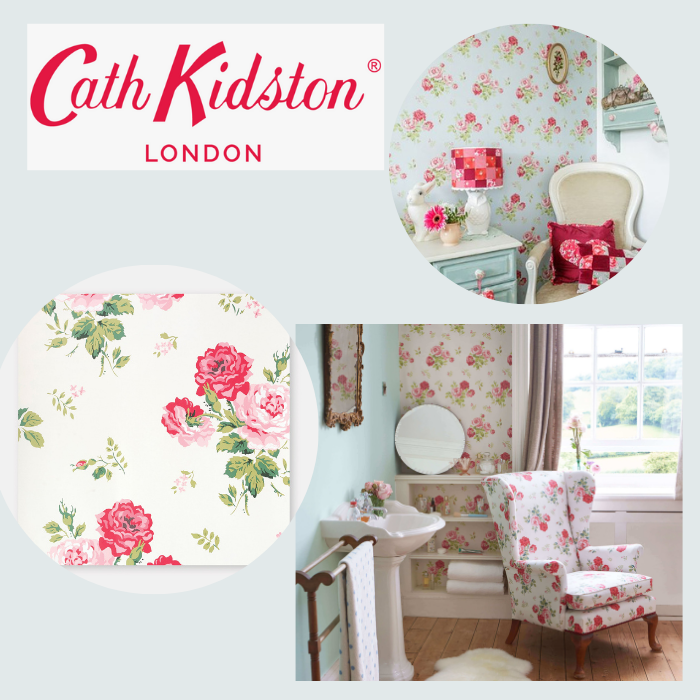 Cath Kidston Antique Vintage Rose Wallpaper. Cream, Blue. Vintage rose wallpaper cottagecore. 