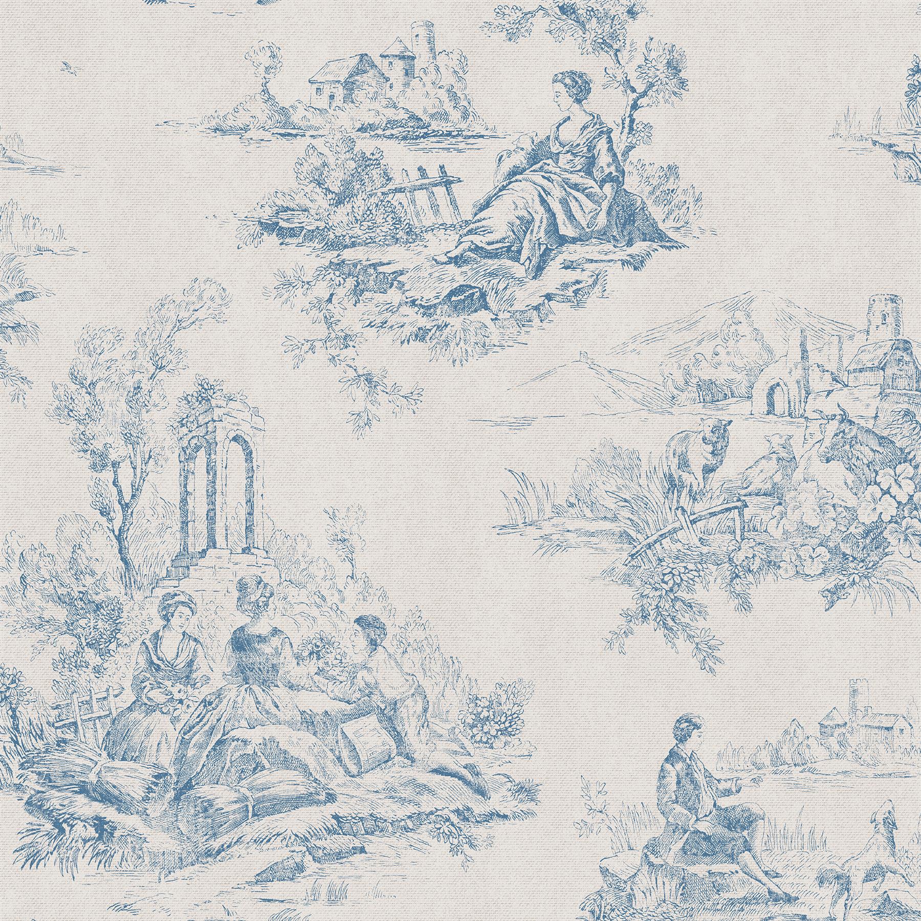 Blue Toile De Jouy Wallpaper