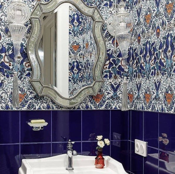 Navy Bathroom Wallpaper Emma Shipley Wallpaper suitable for bathrooms.