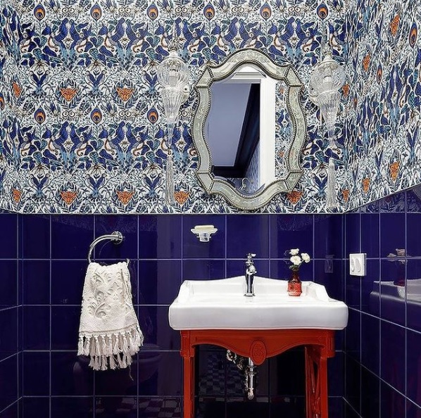Navy Blue Bathroom Emma Shipley Wallpaper