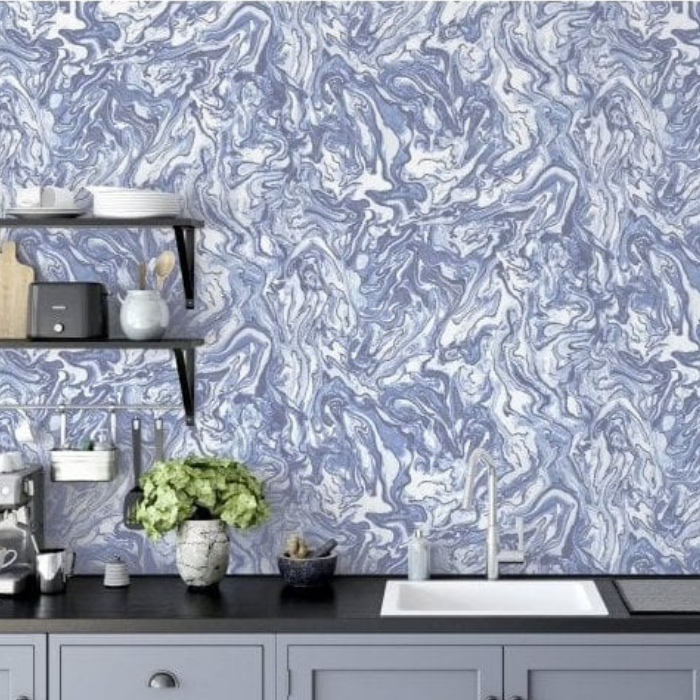 Marble Glitter Wallpaper Navy