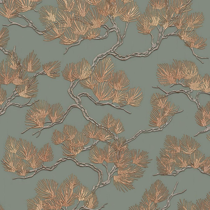 Oriental Pine Tree Wallpaper Sage Green Copper Asian Inspired Wallpapers 