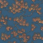 Oriental Pine Tree Wallpaper Navy Copper
