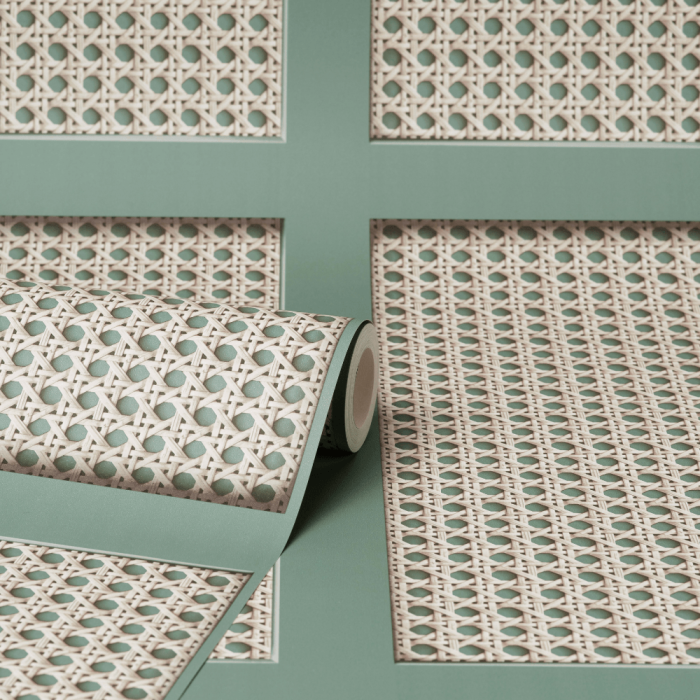 Japandi cane rattan wallpaper green 