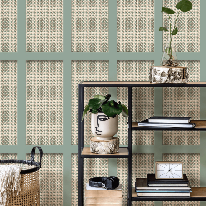Rattan Cane Wood Panel Wallpaper Sage Green Japandi Scandi Interiors Top Trends