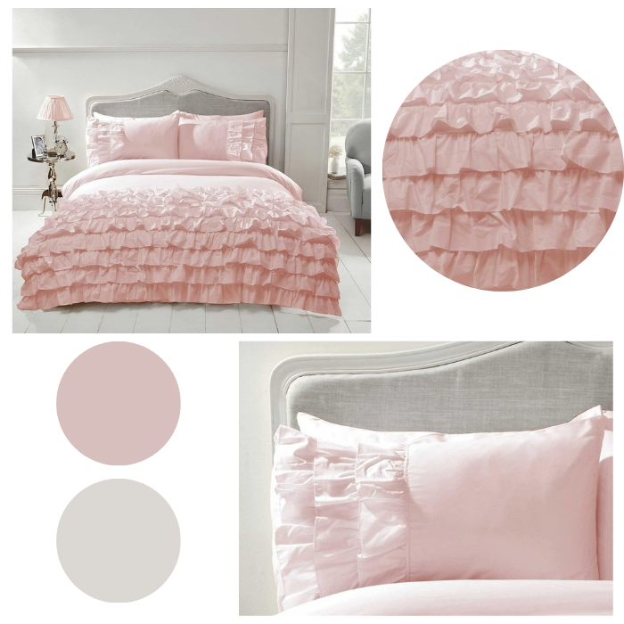 Shabby Chic Ruffle Frill Edge Duvet Set Double Kingsize or Single Pink Blush