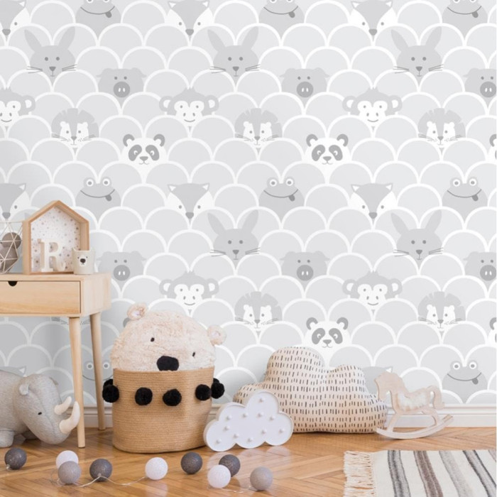 Children kids pink grey bedroom nursery scallop scalloped wallpaper