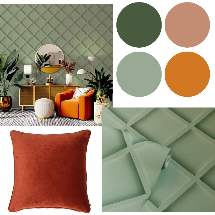 Orange and Sage Green Wallpaper