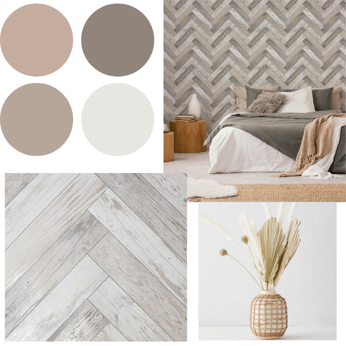 Wooden Herringbone Parquet Wallpaper