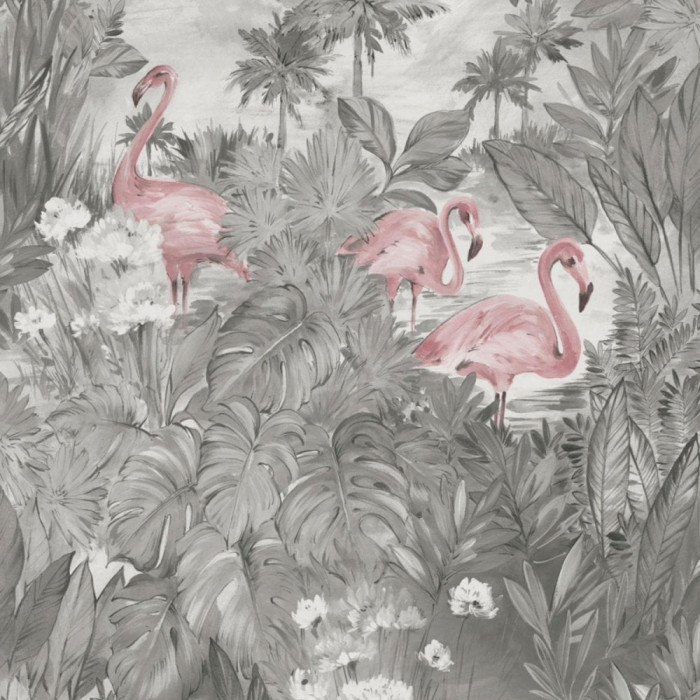 Pink and grey flamingo wallpaper