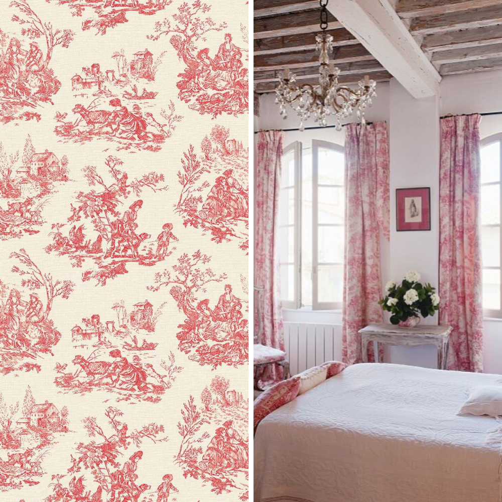 Red Toile De Jouy Wallpaper