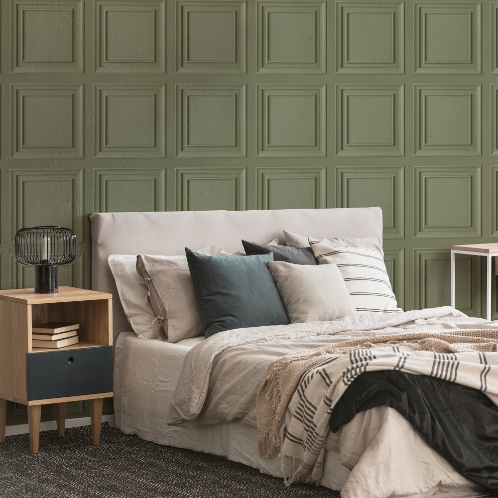 Sage Green Wood Panel Wallpaper