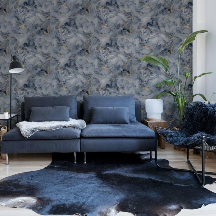 Navy blue and gold marble wallpaper