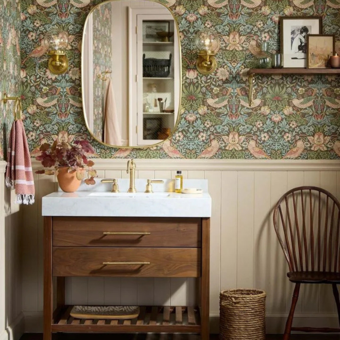 William Morris Chocolate Strawberry Thief Brown Wallpaper