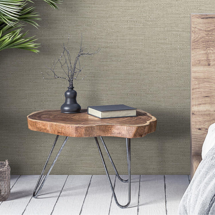 Telma Textured Wallpaper in a rustic bedroom