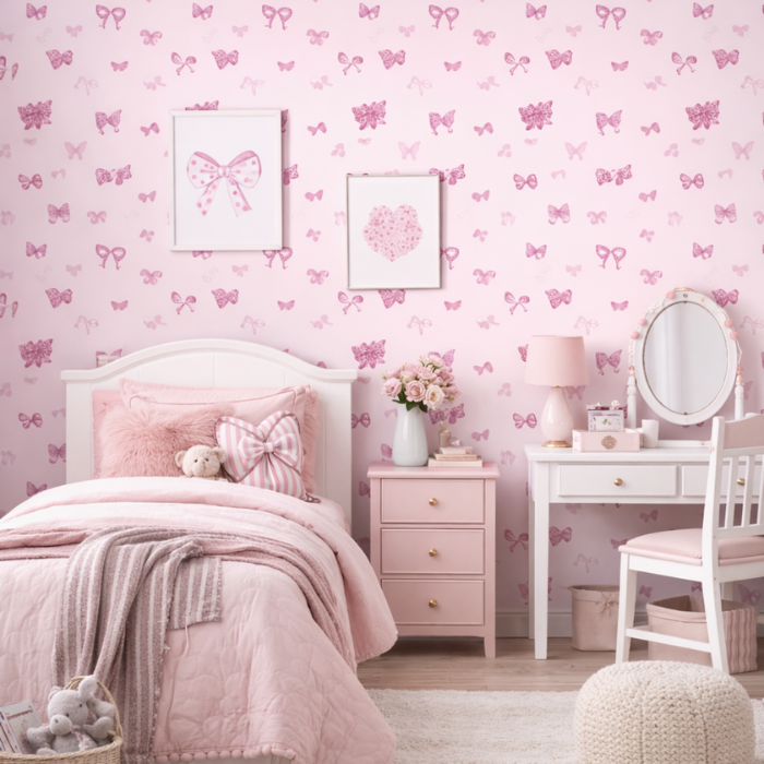 Pink Bows Girls bedroom wallpaper