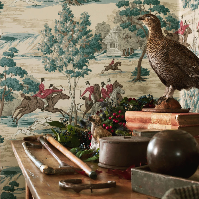 Teal Tally Ho Hunting Wallpaper By Sanderson 