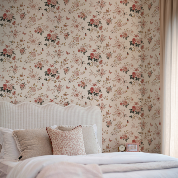 Vintage Rose Chalk Blush Wallpaper By Sophie Allport
