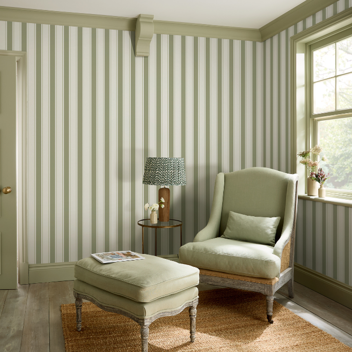Oundle Stripe Mossbank Green Wallpaper Sophie Allport